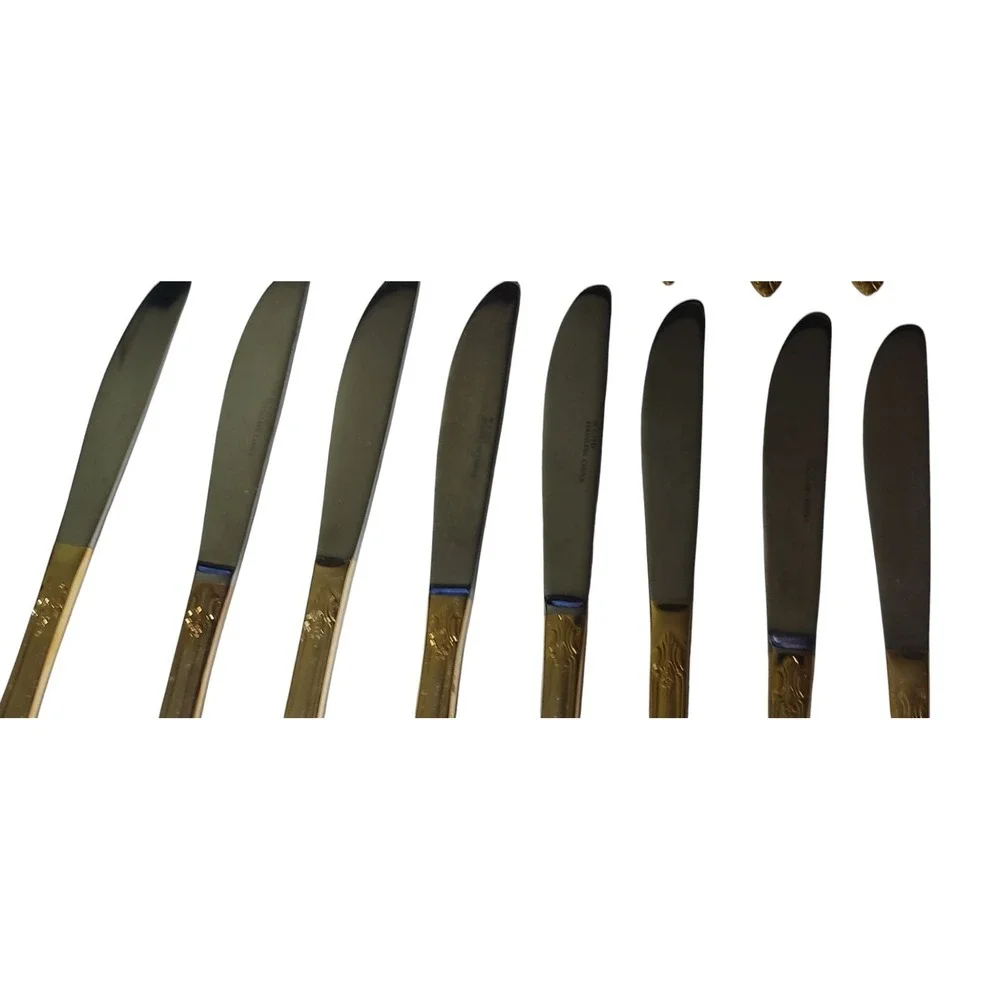 Hanford Forge HF Ltd Gold Pierced Rose Versaolles‎ Stainless Flatware 40 pcs SEE